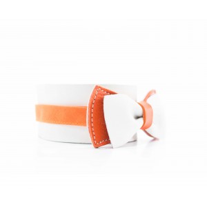 noeud papillon en cuir | blanc & orange